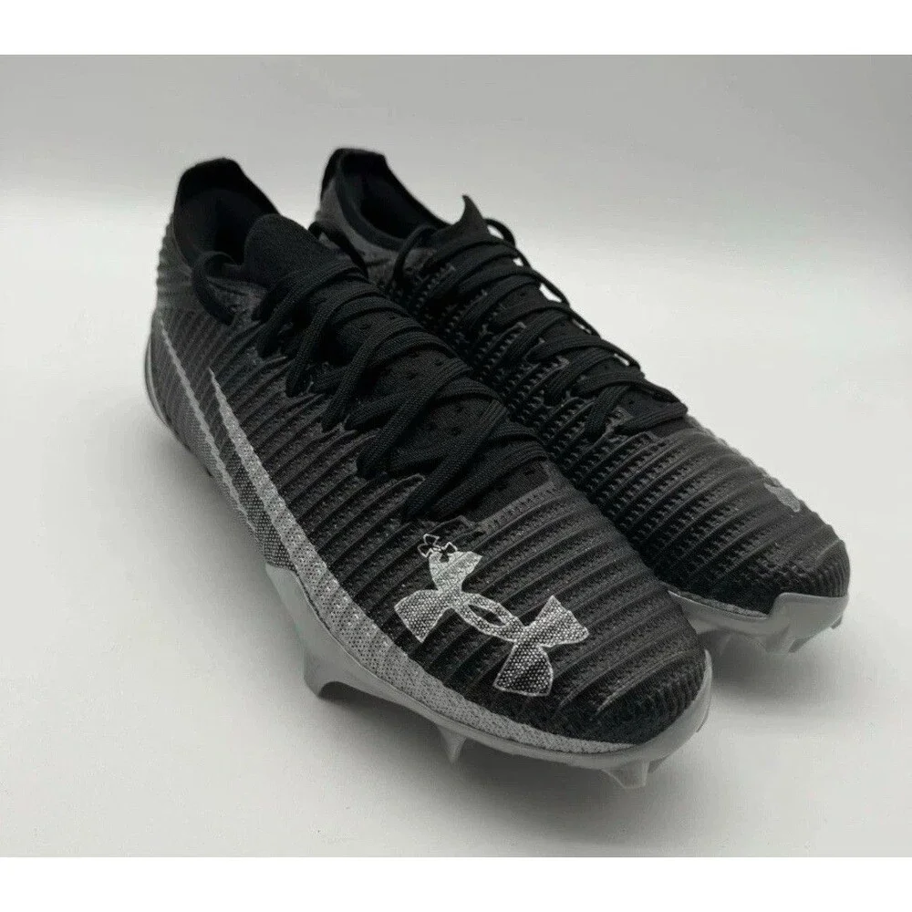 Under Armour Blur Pro Football Cleats Black Gray Silver 3028220-003 Mens Size 10
